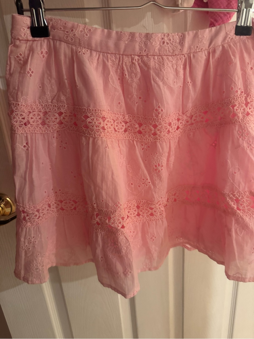 The Impeccable Pig Pink Eyelet Tiered Skirt
